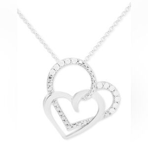 NWOT Diamond Double Heart Necklace in Sterling Silver